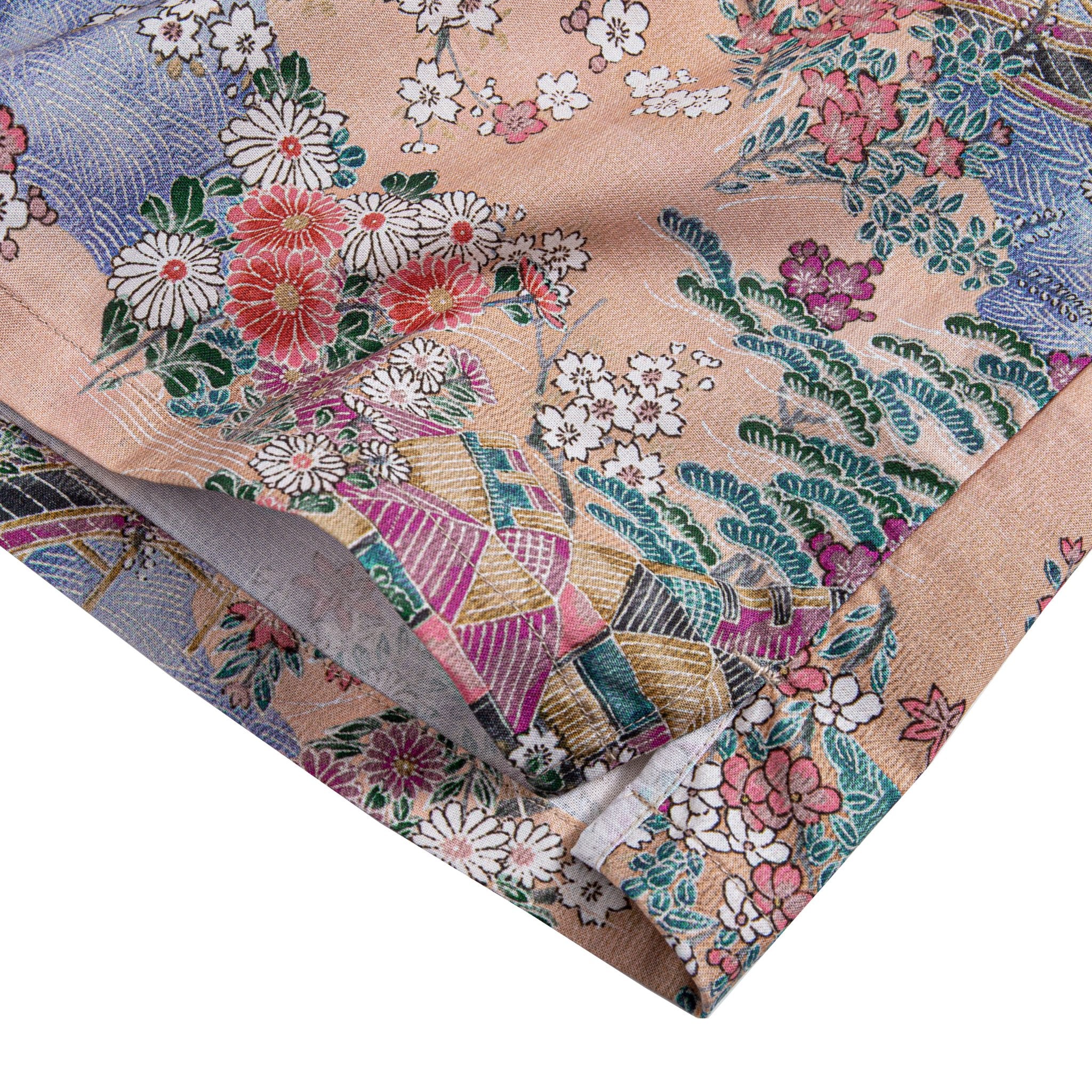 Relaxed fit Japanese cotton shirt with traditional spring landscape print