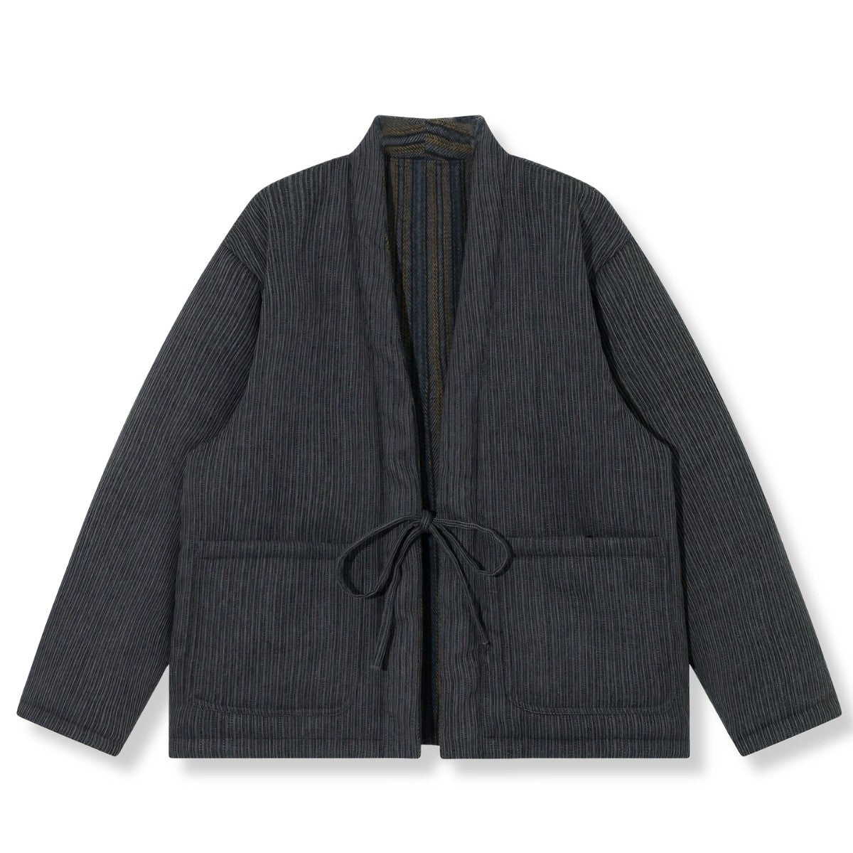 Reversible Striped Kimono Coat - Japanese Two-Way Wearable Jacket with Stripe Pattern