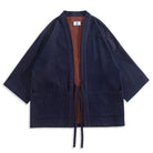 Reversible haori jacket detail - blue orange double-dyed traditional Japanese design