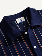 Ribbed collar detail on OROMEN Tally Stripe Open-Knit Shirt