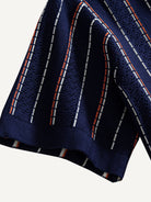 Ribbed sleeve cuff detail on OROMEN Tally Stripe Open-Knit Shirt