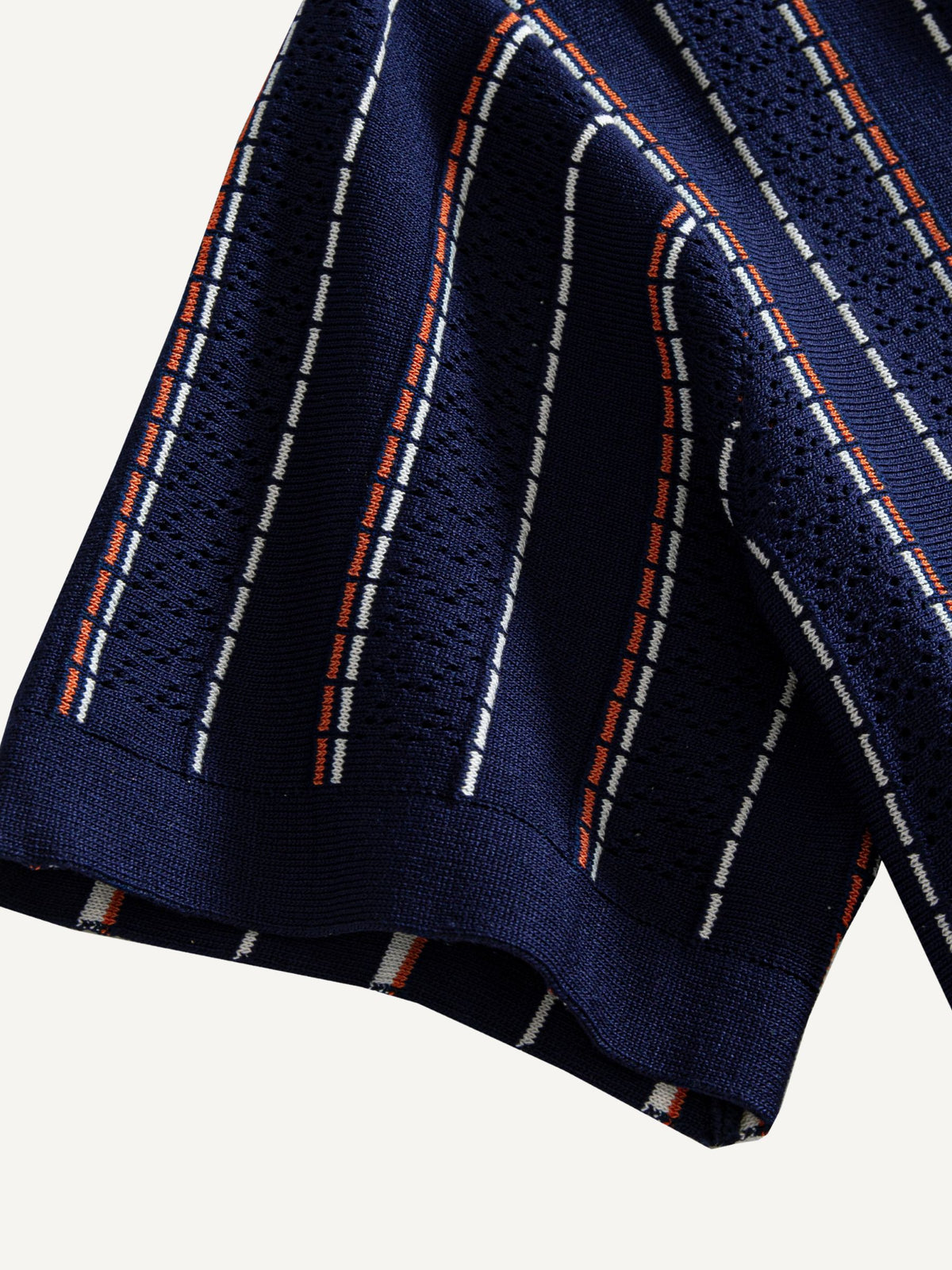 Ribbed sleeve cuff detail on OROMEN Tally Stripe Open-Knit Shirt