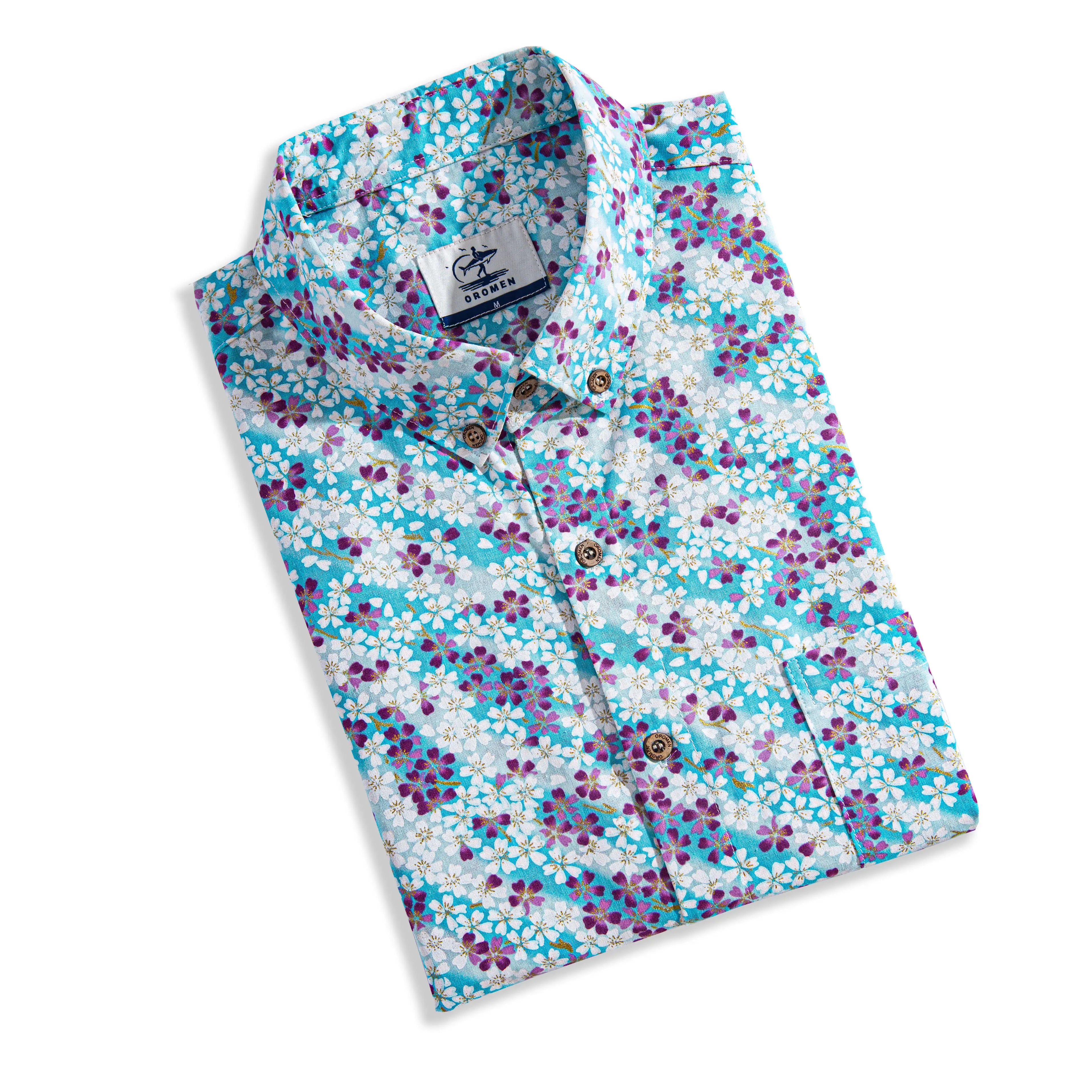 Sakura Petals Aloha Shirt Folded View - Premium Japanese Cotton Fabric