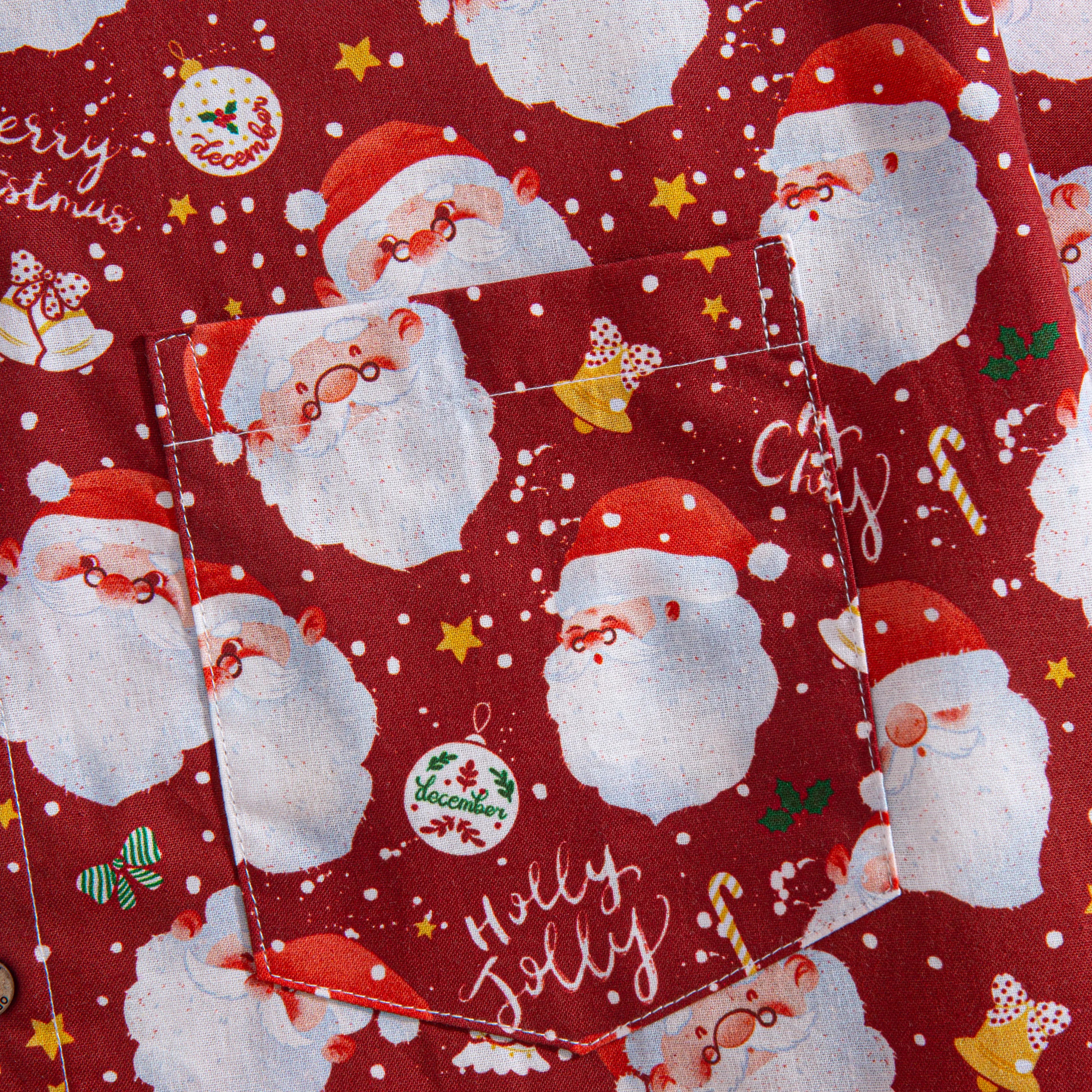 Santa Claus Festival Shirt Chest Pocket Detail – OROMEN Holiday Shirt