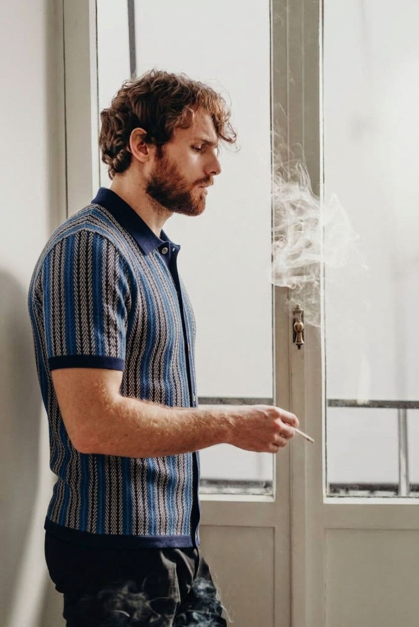 Savile Herringbone Knit Shirt - Model 1