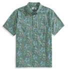 Secret Garden green linen aloha shirt with William Morris inspired floral print