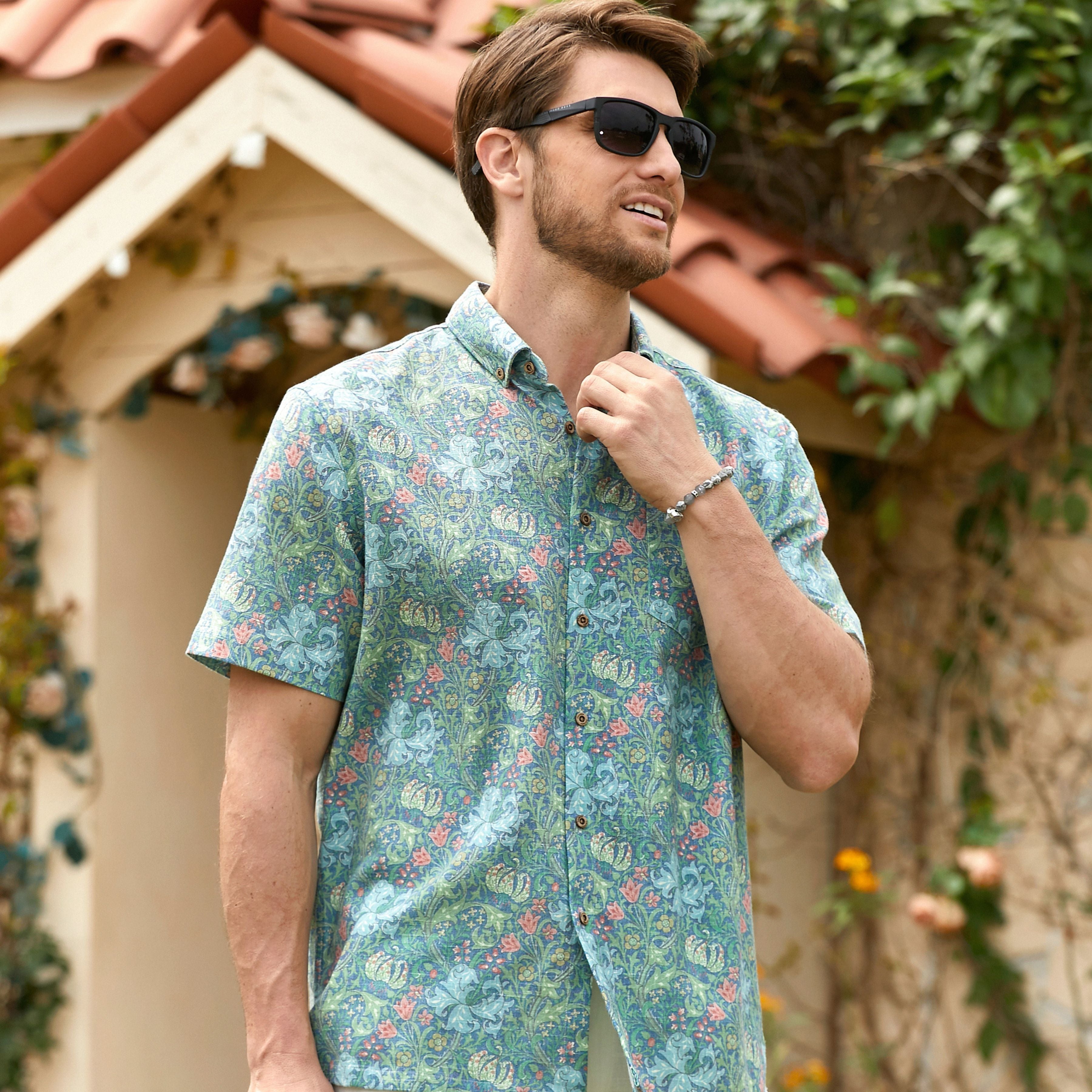 Secret Garden Linen Aloha Shirt | William Morris Inspired Floral