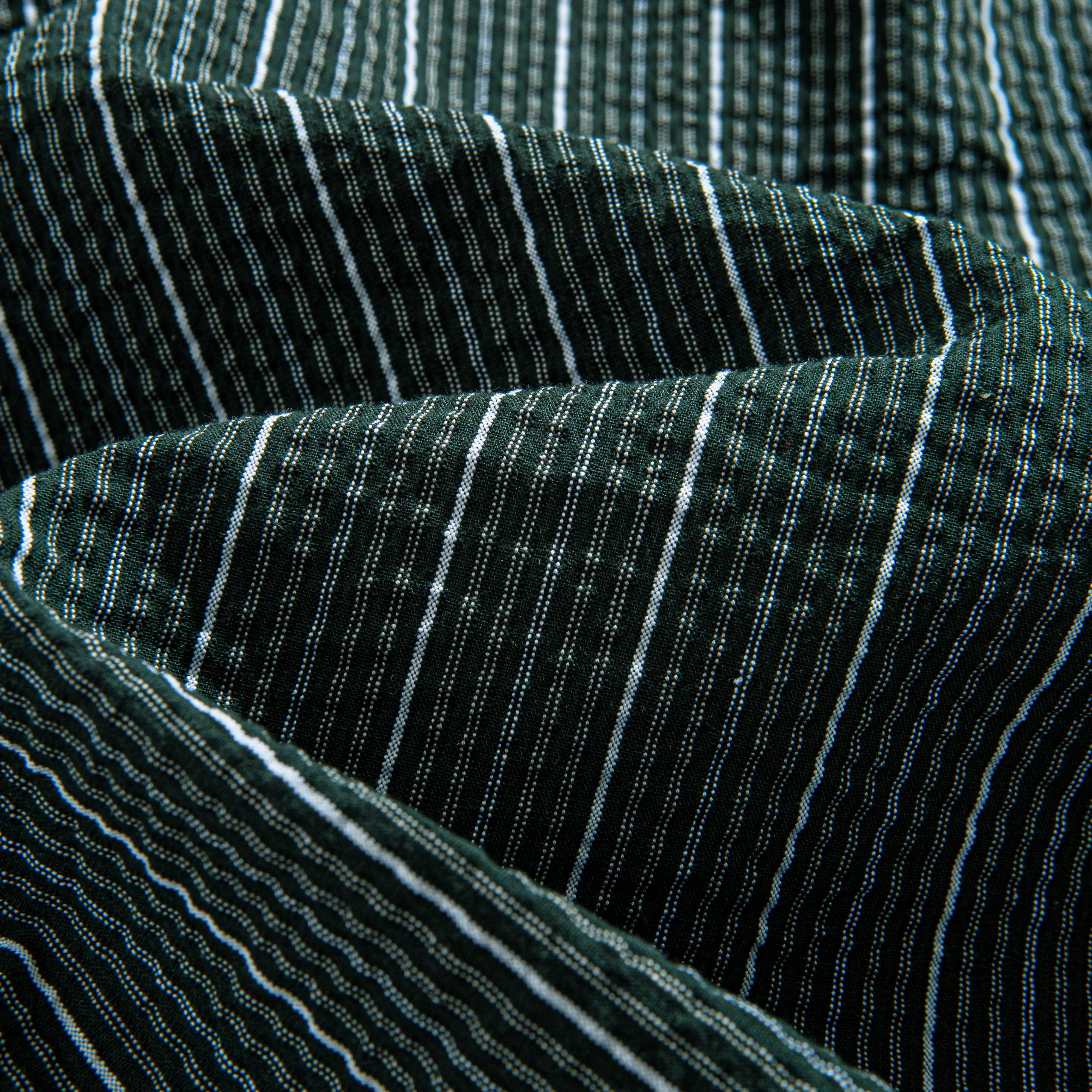 Seersucker Fabric Close-Up — Textured 100% Cotton Weave in Green