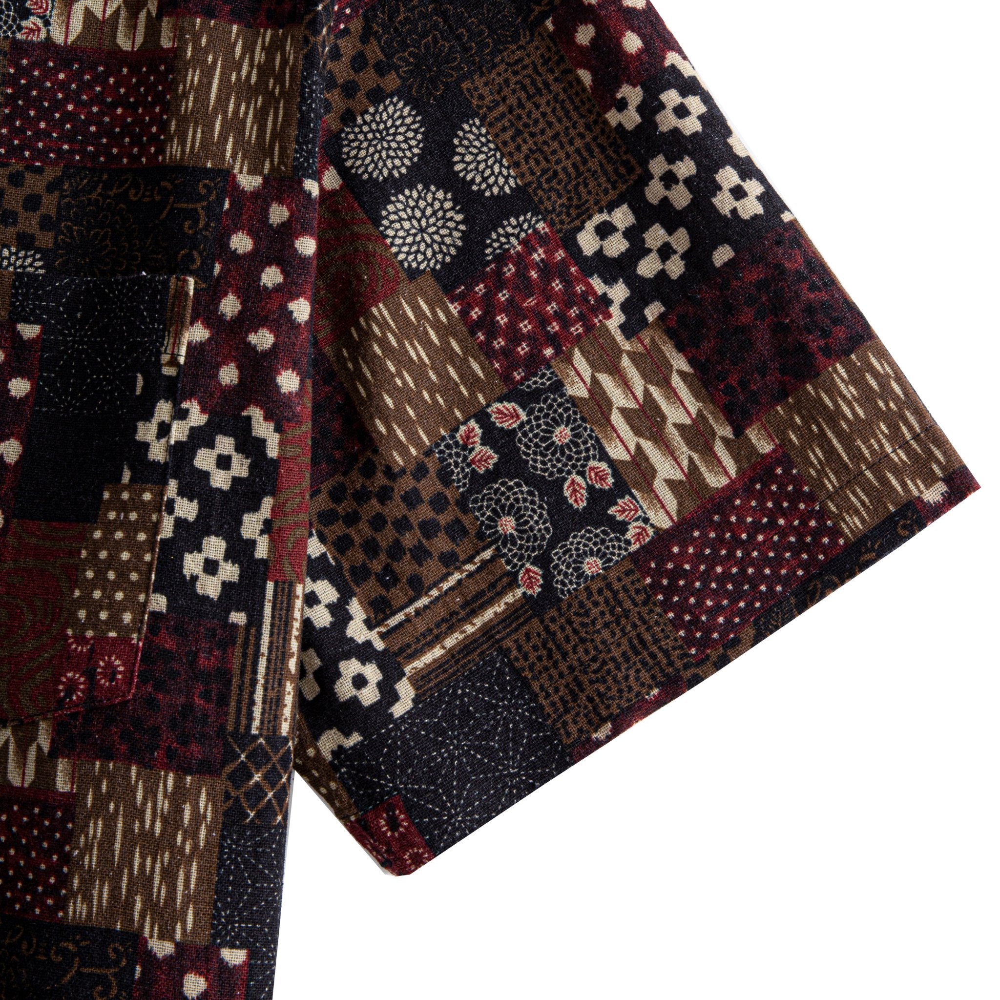 Short Sleeve Cuff Detail – OROMEN Sashiko Boro Patchwork Shirt