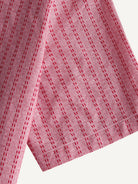 Short sleeve cuff and double-needle stitching detail of OROMEN Sashiko Coral Cotton Shirt