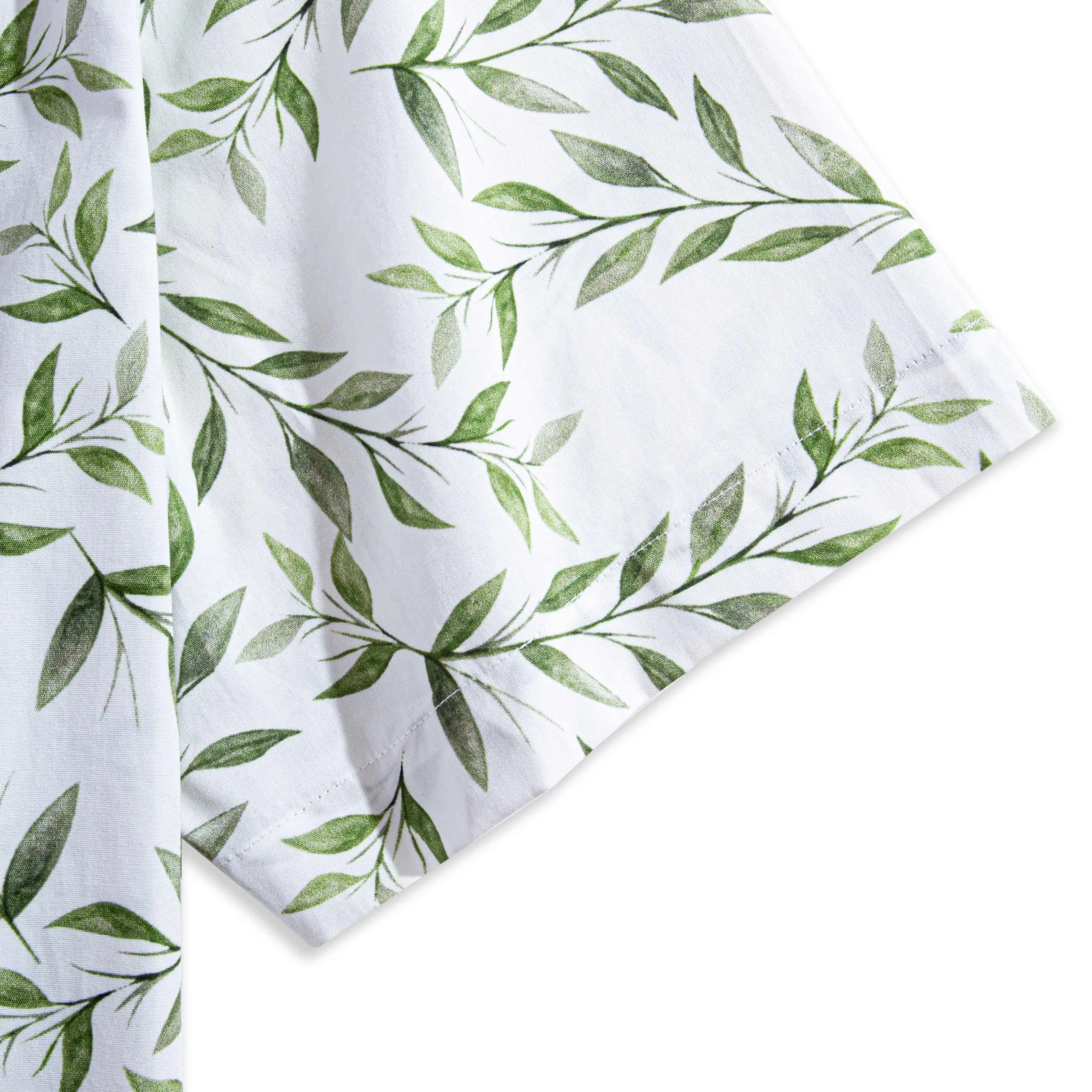 Short sleeve hem of OROMEN Willow Bough Hawaiian shirt – green willow leaf print with soft drape