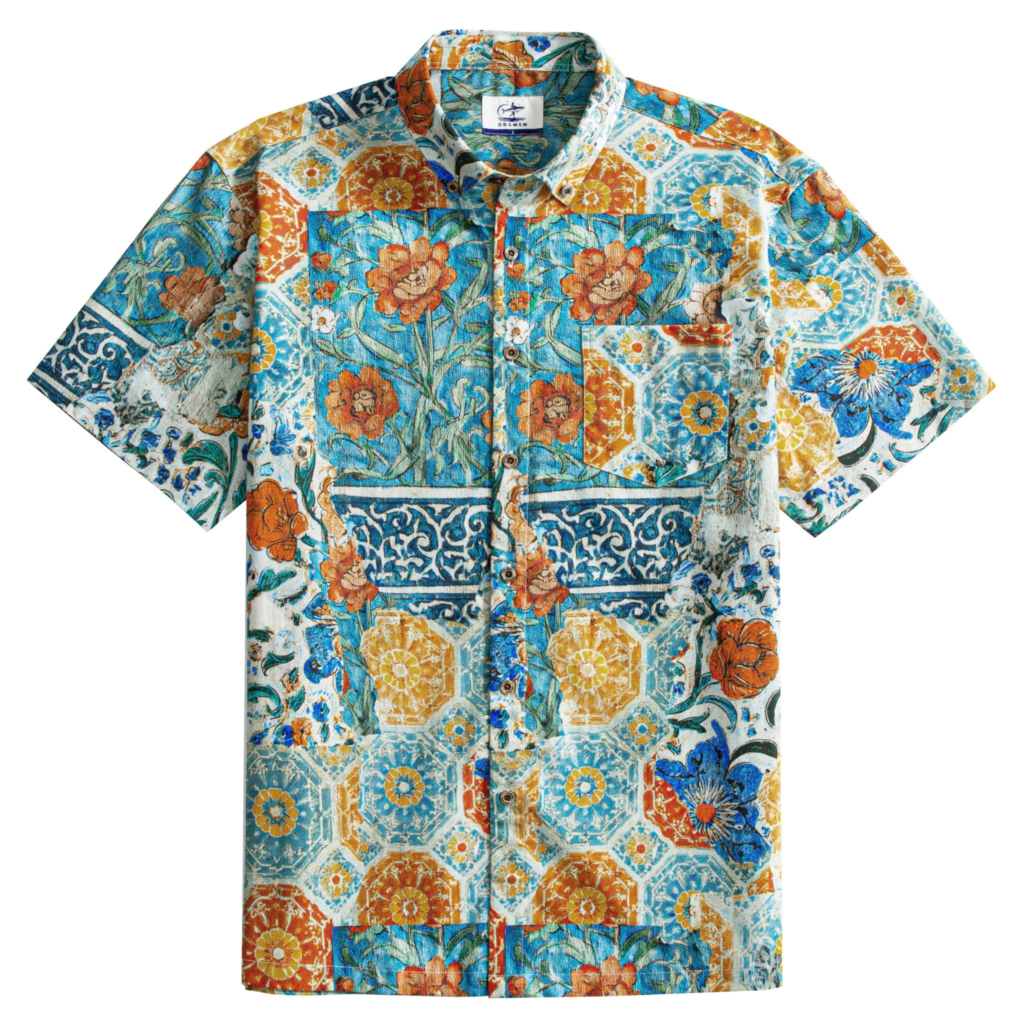 Men's Sicilian Majolica Baroque Print Shirt - Seersucker Cotton