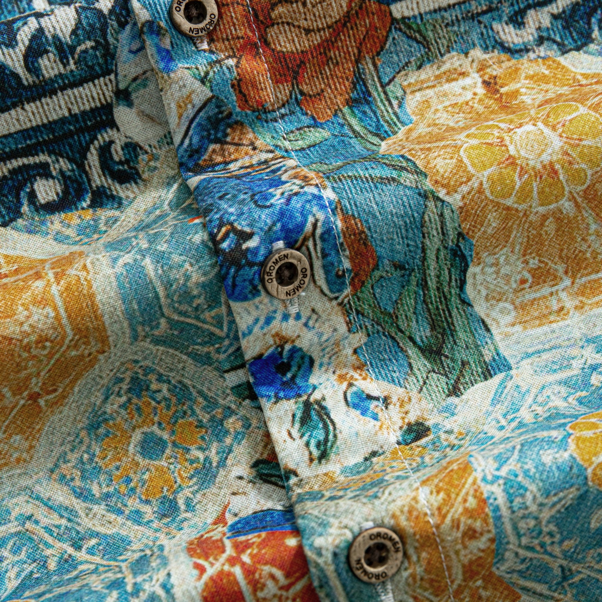 OROMEN Men's Majolica Baroque Print Seersucker Hawaiian Floral