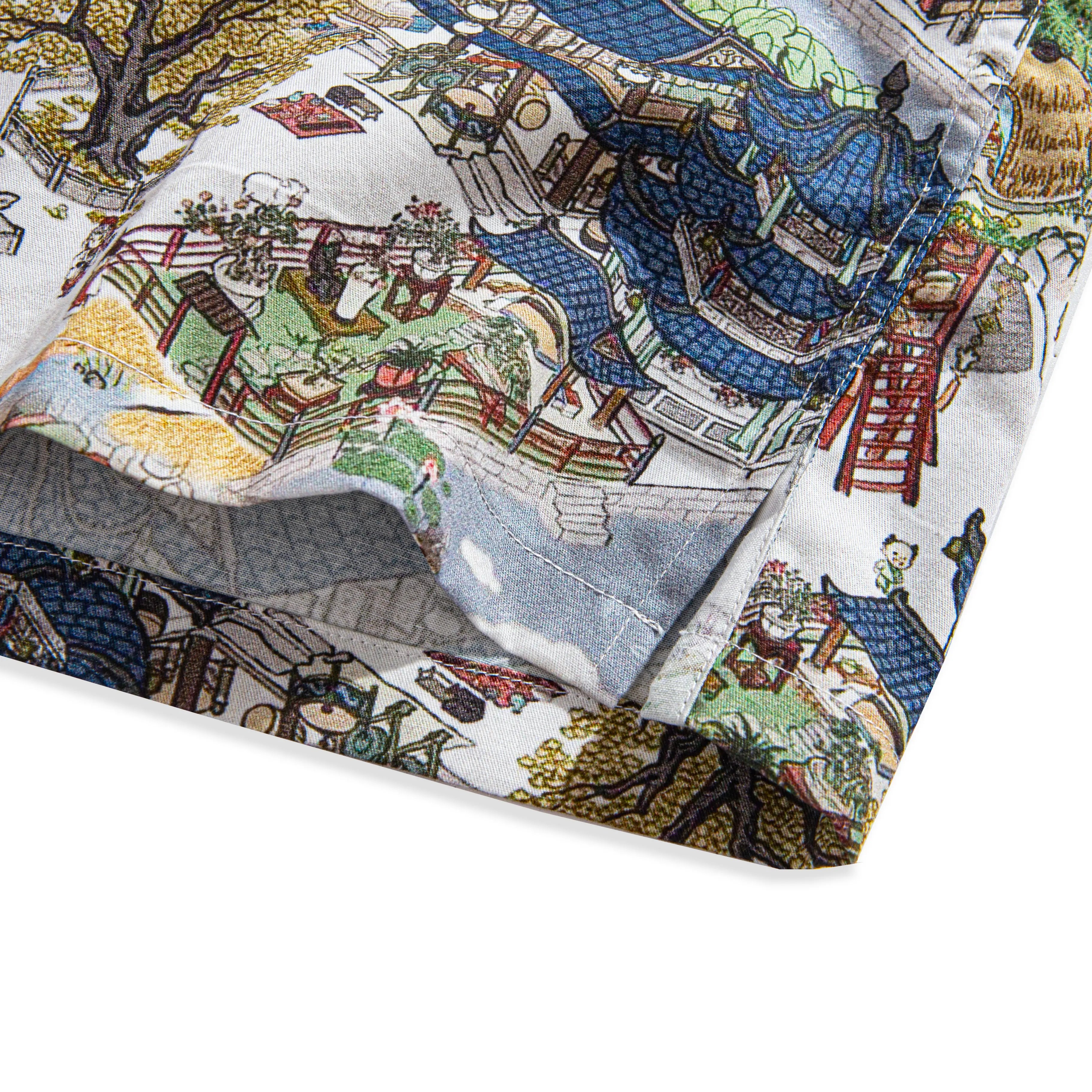 Side vent detail and box pleat construction of Hawaiian shirt