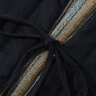 Side tie drawstring detail on side B of OROMEN KIMONO020, contrast reverse pattern, adjustable hem cord, double-sided kimono coat