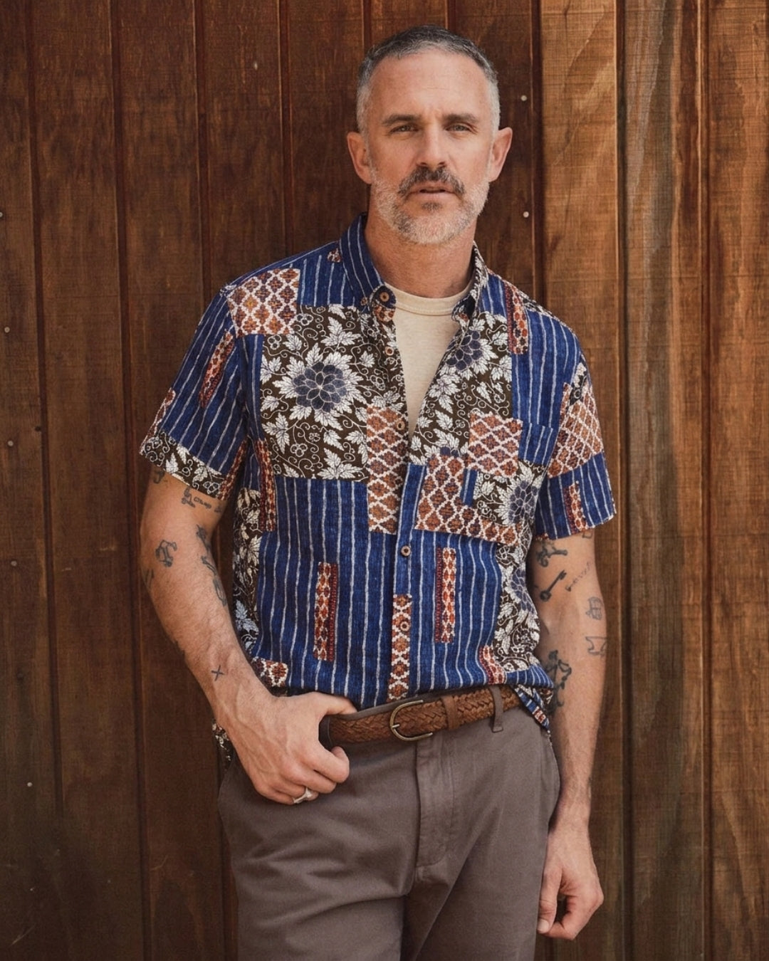 Silk Road Patchwork Hawaiian shirt - in model