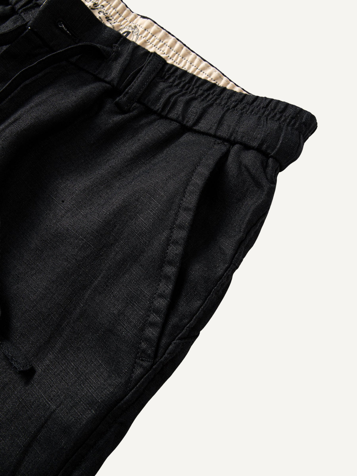 Slant side pocket detail of OROMEN Crosshatch Weave Drawstring Trousers