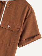 Sleeve cuff with roll tab detail on OROMEN Rust Hooded Utility Shirt