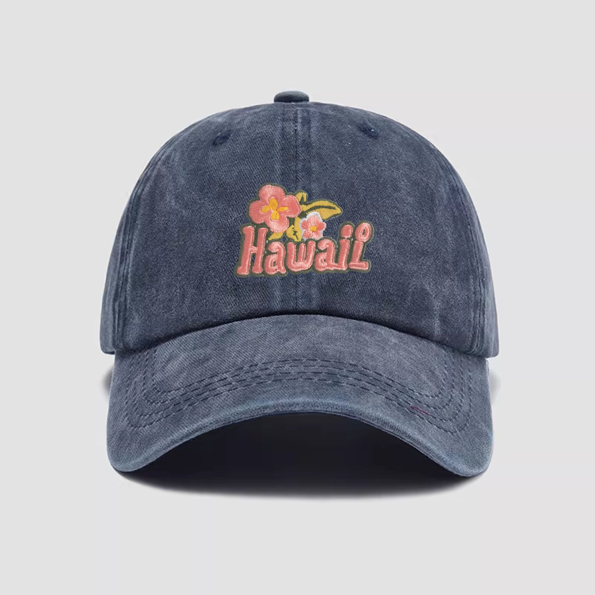 Soft Crown Hibiscus Hat Denim Blue - OROMEN Vintage Washed Cotton Baseball Cap