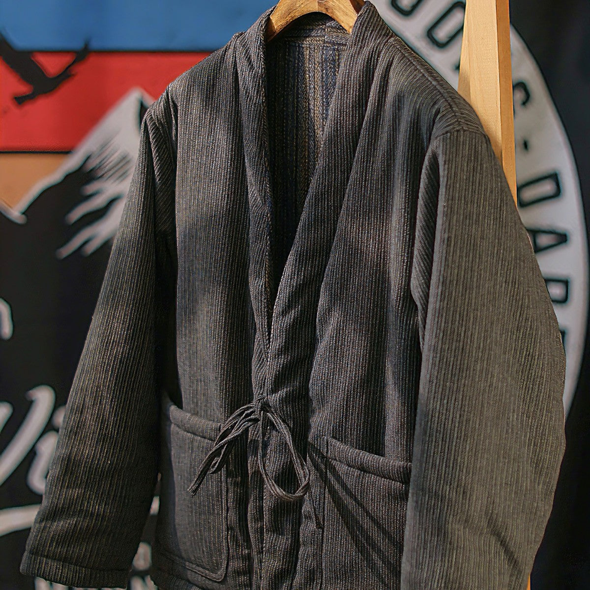 Striped Pattern Detail - Reversible Kimono Coat Japanese Textile Design