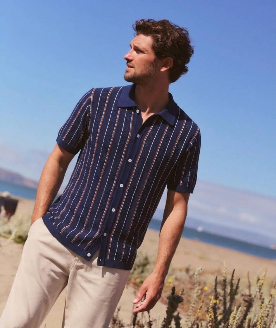 Tally Stripe Open-Knit Shirt in Model 1
