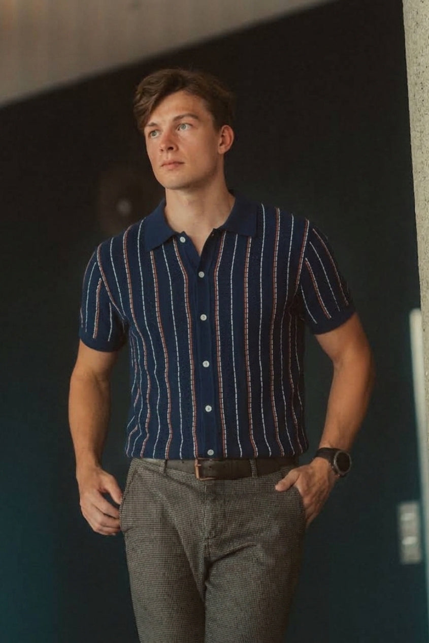 Tally Stripe Open-Knit Shirt in Model 4