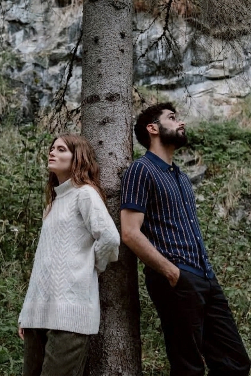 Tally Stripe Open-Knit Shirt in Model 5