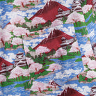 Traditional Japanese Ukiyo-e art pattern with Mount Fuji castle and waterways on cotton fabric