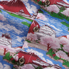 Traditional Japanese Ukiyo-e art pattern with Mount Fuji castle and waterways on cotton fabrics