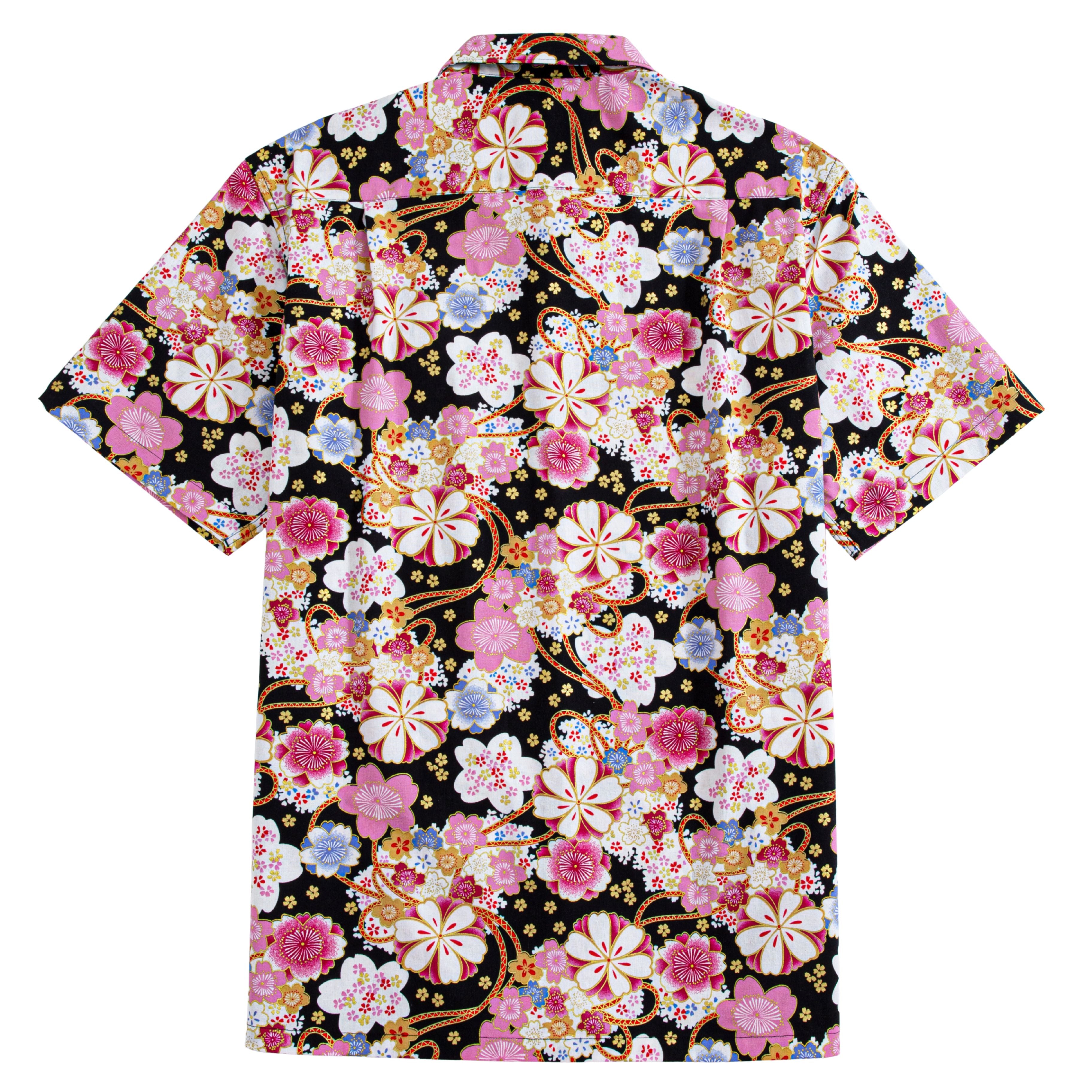 Traditional temari ball and sakura pattern shirt detail view