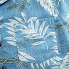 Tropical Totem Aloha Shirt – Chest Pocket Detail  Blue Linen-Blend Fabric Texture