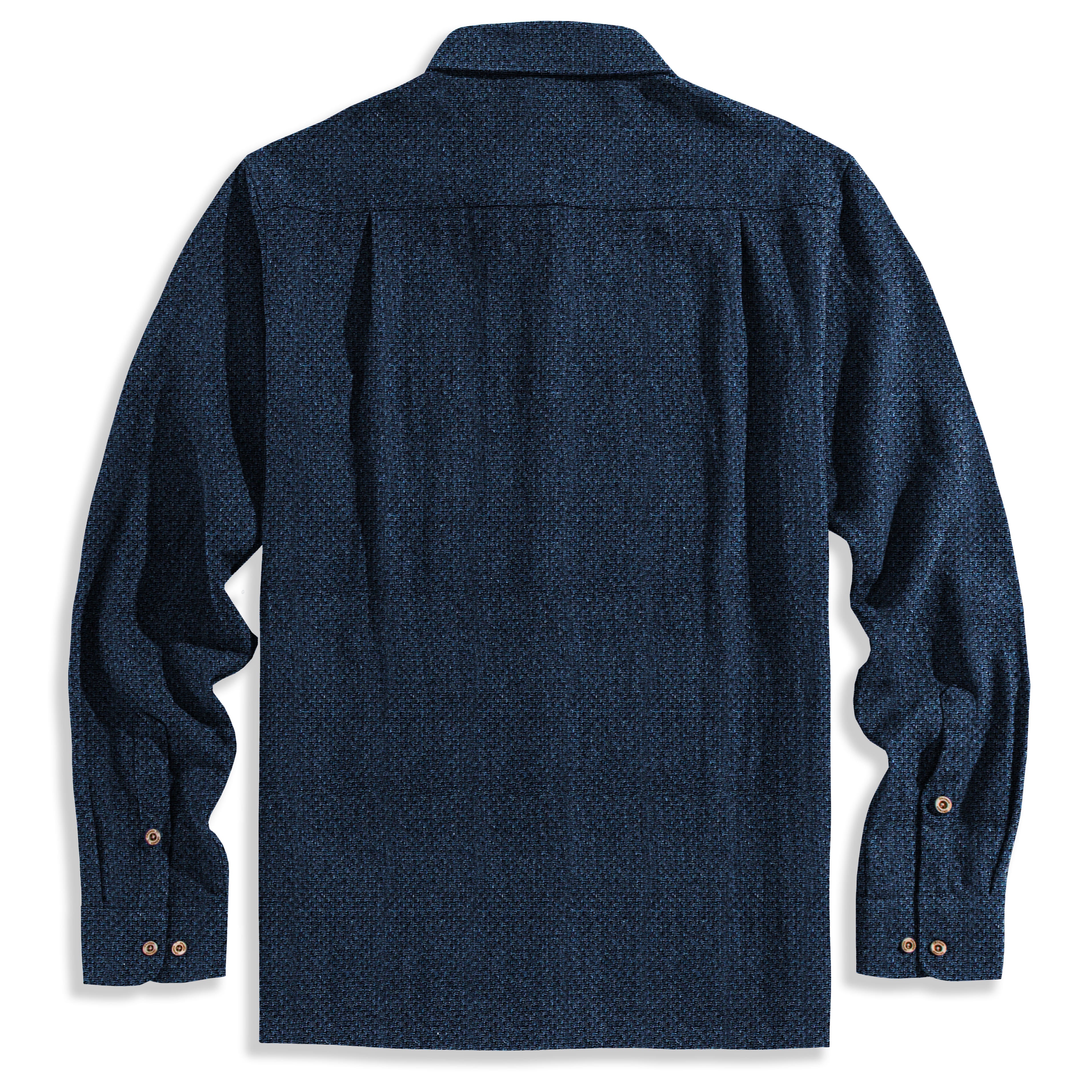 Two-Tone Woven Shirt Back View – Cotton Linen Long Sleeve