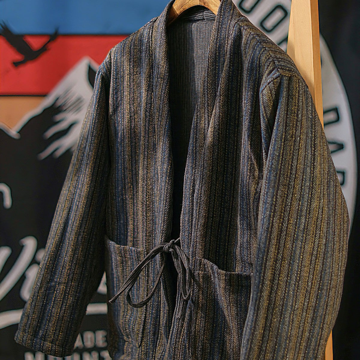 Two-Way Reversible Design - Striped Kimono Coat Both Sides Comparison