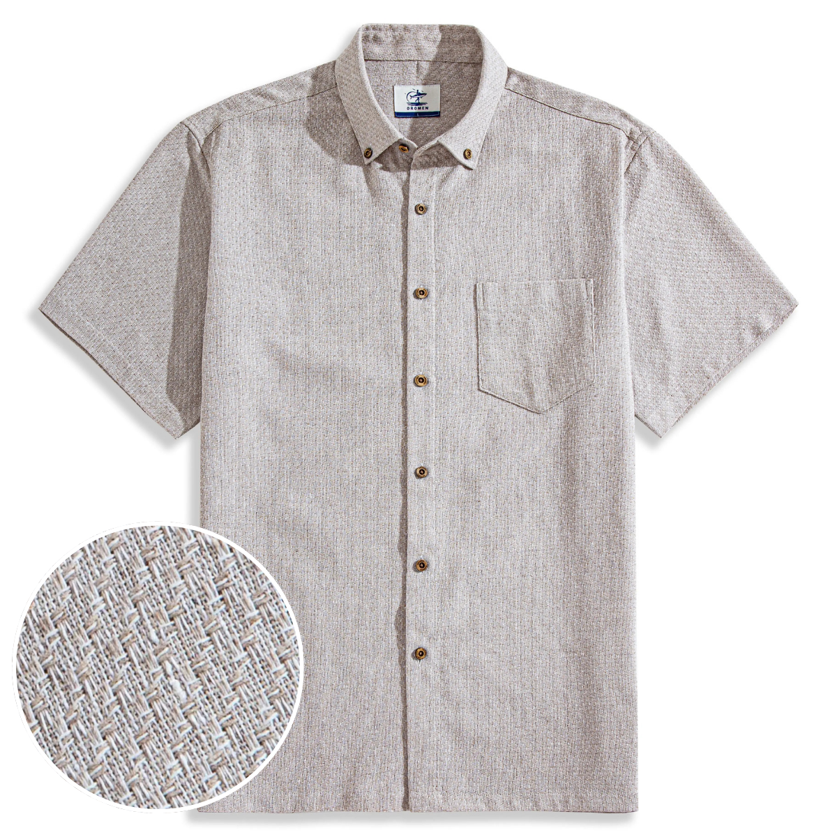 Two-tone beige white woven cotton linen shirt - OROMEN 50/50 blend summer shirt