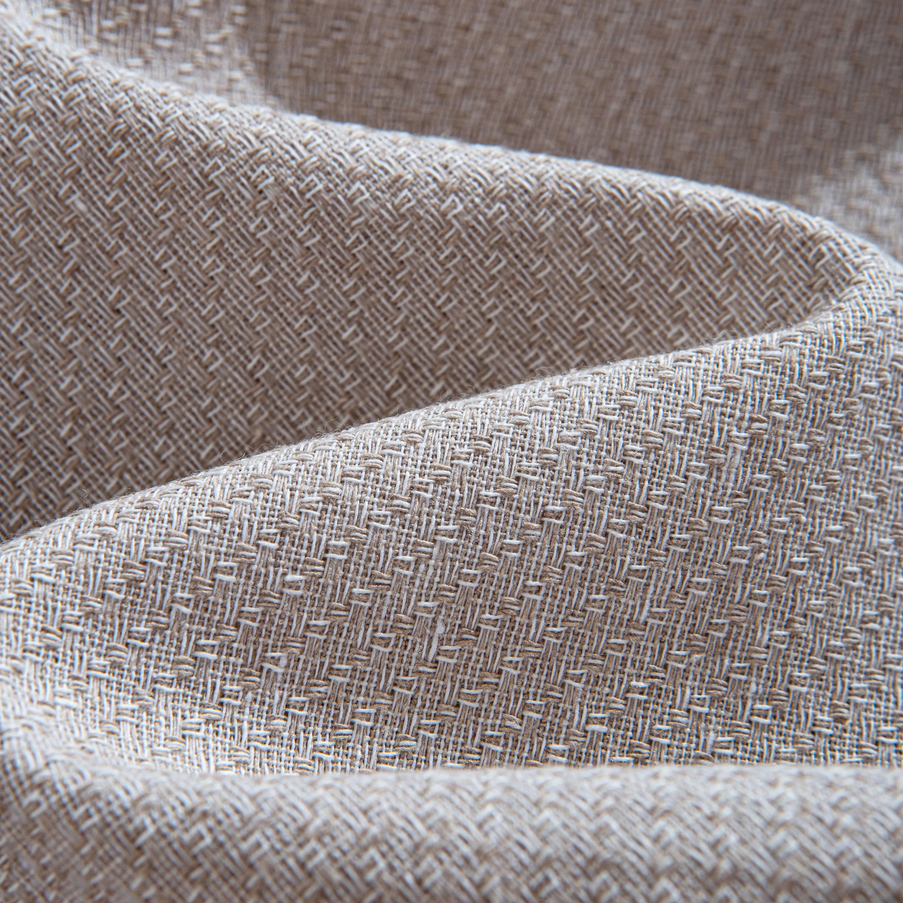 Two-tone porous weave texture close-up - breathable beige white cotton linen blend