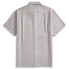 Two-tone woven shirt back view - beige white box pleat and side vent detail