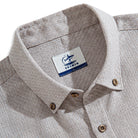 Two-tone woven shirt button-down collar detail - beige white cotton linen blend