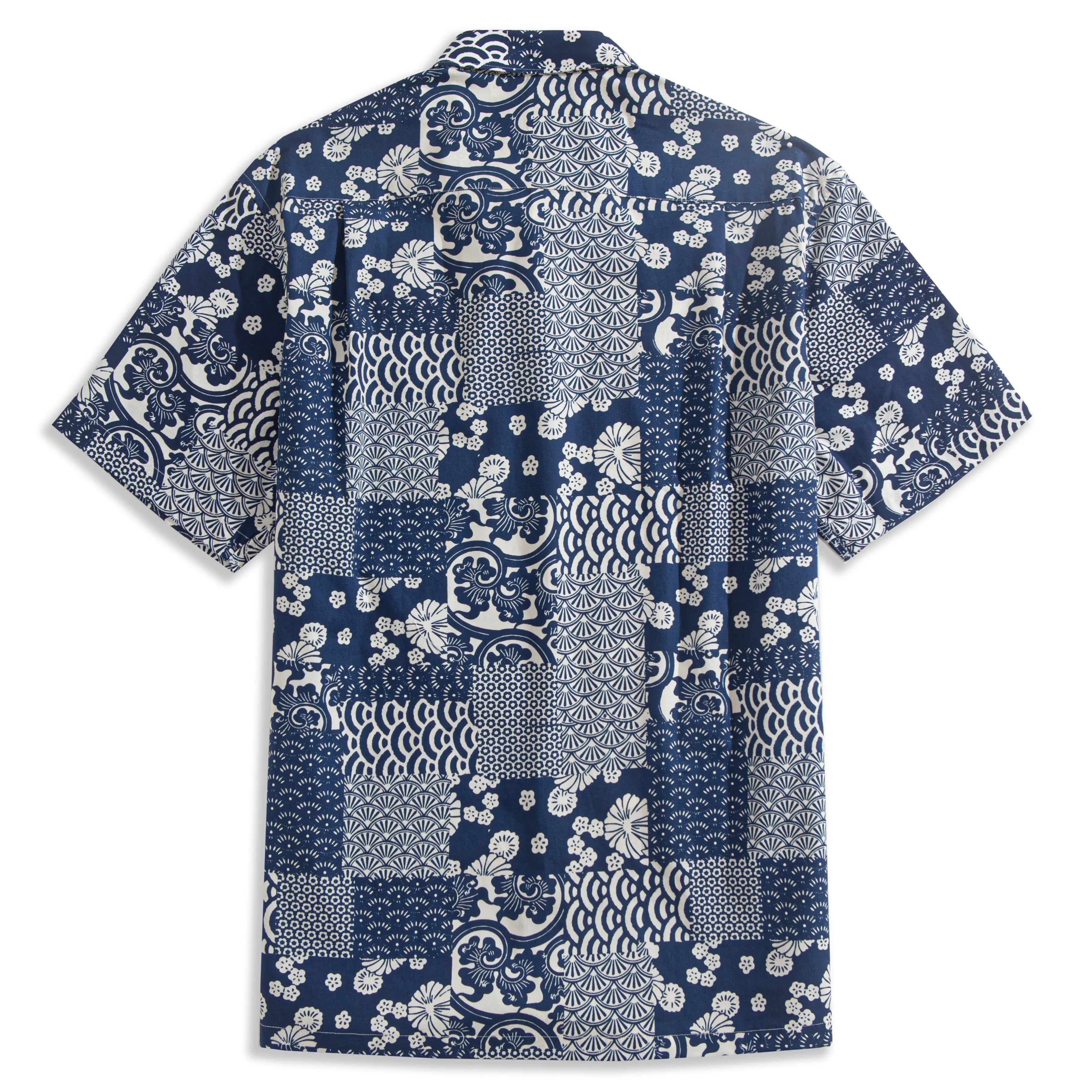 Ukiyoe collage aloha shirt fabric texture and print detail