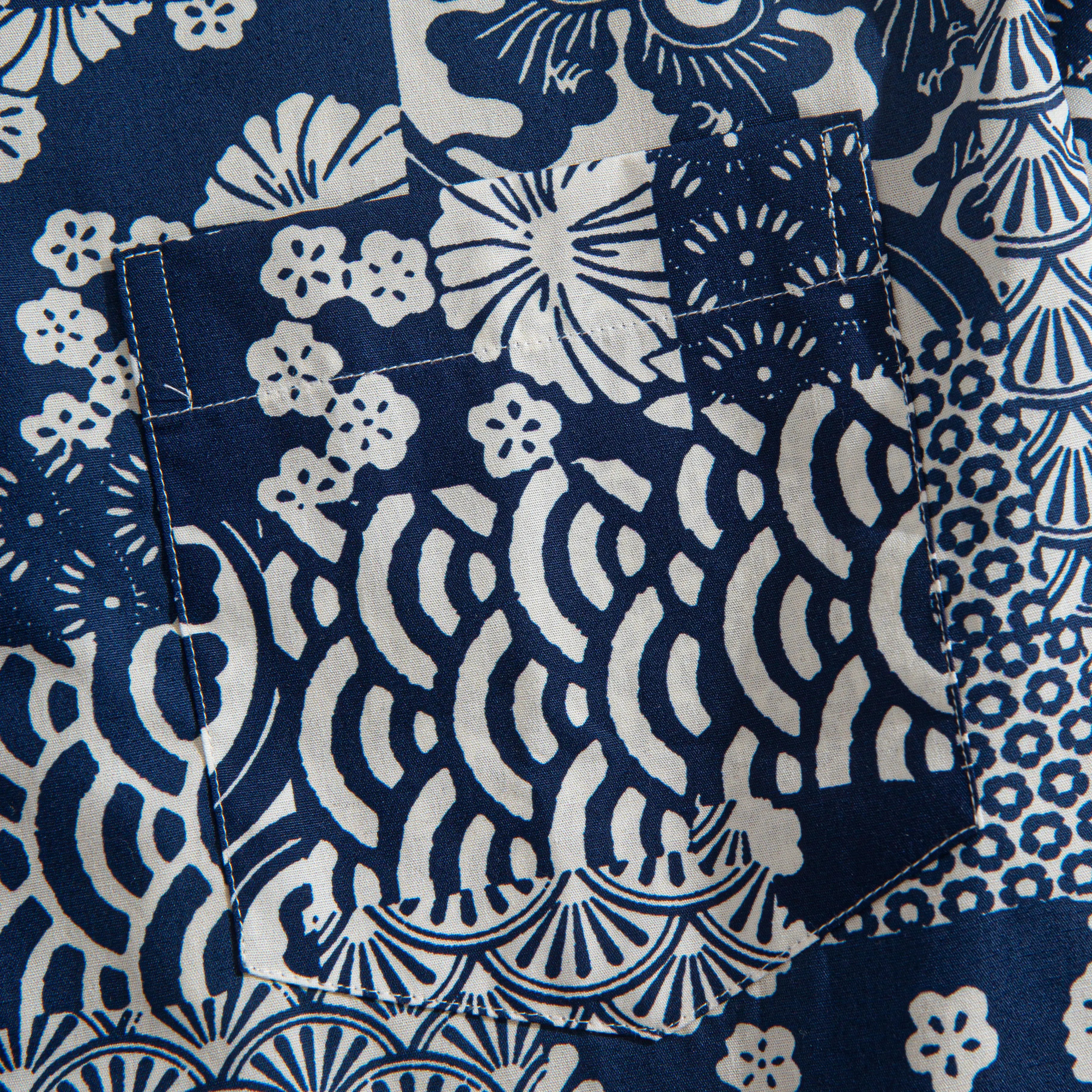 Ukiyoe collage shirt side angle navy blue cotton