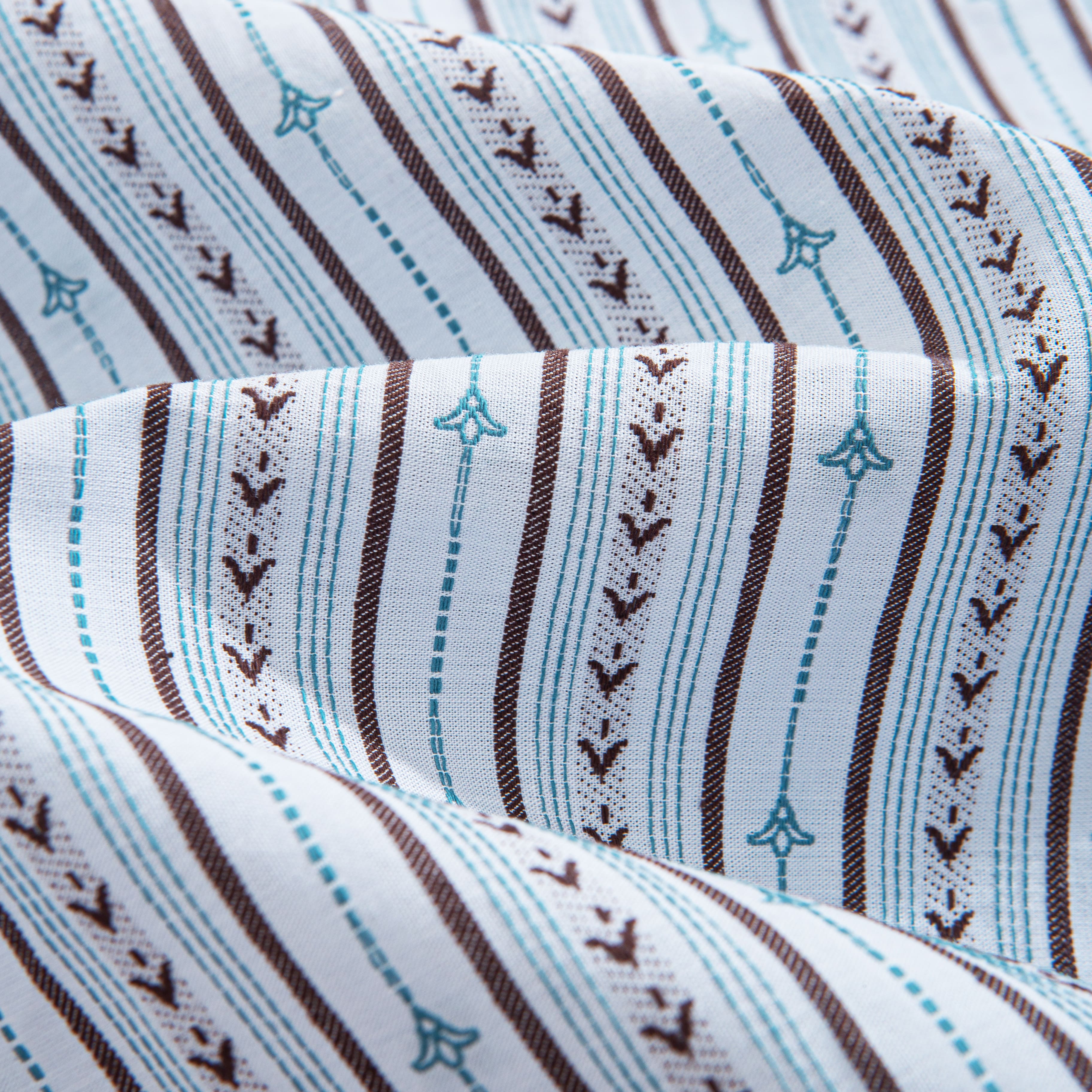 Vintage ribbon striped shirt with embroidered flower buds - retro cotton button-down