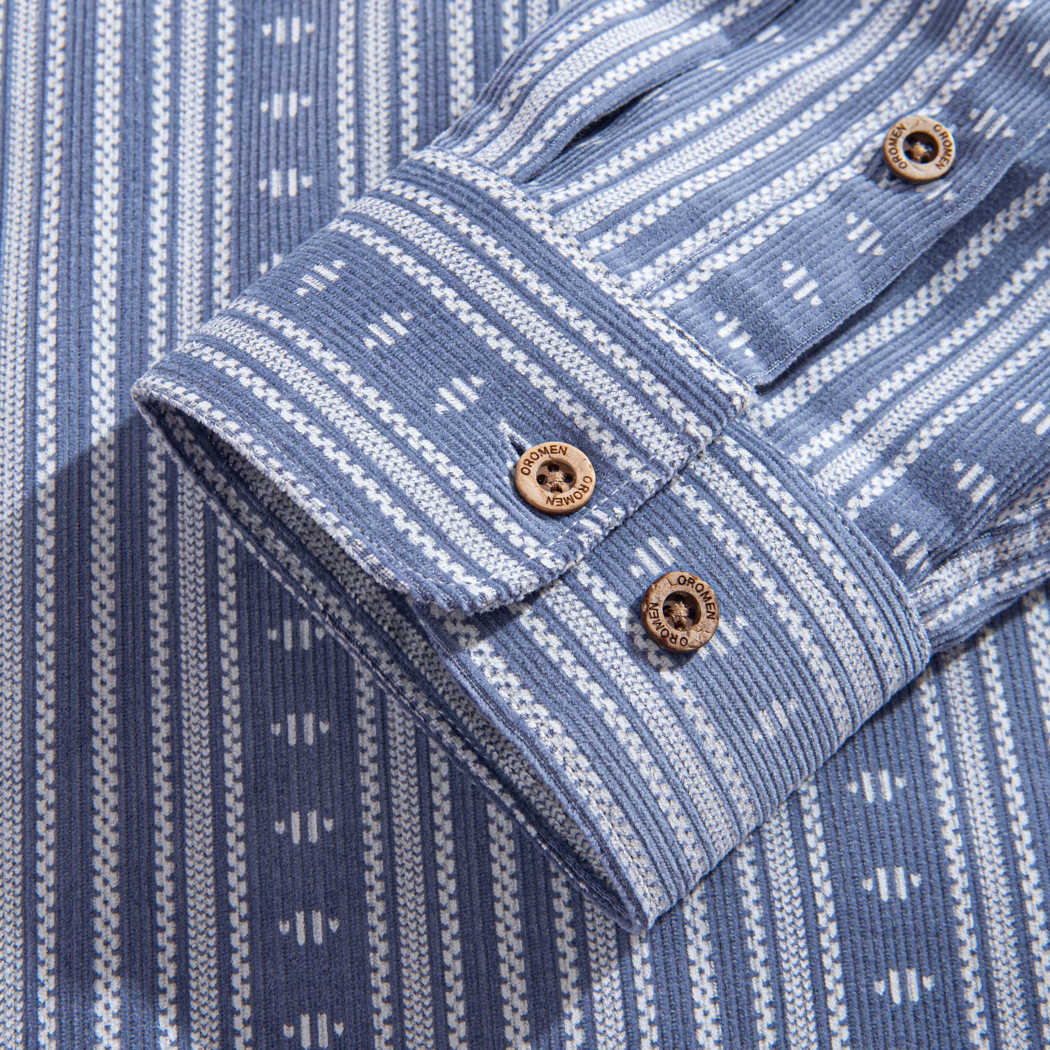 Washed Corduroy Shirt Sleeve Button Detail – OROMEN Stripe