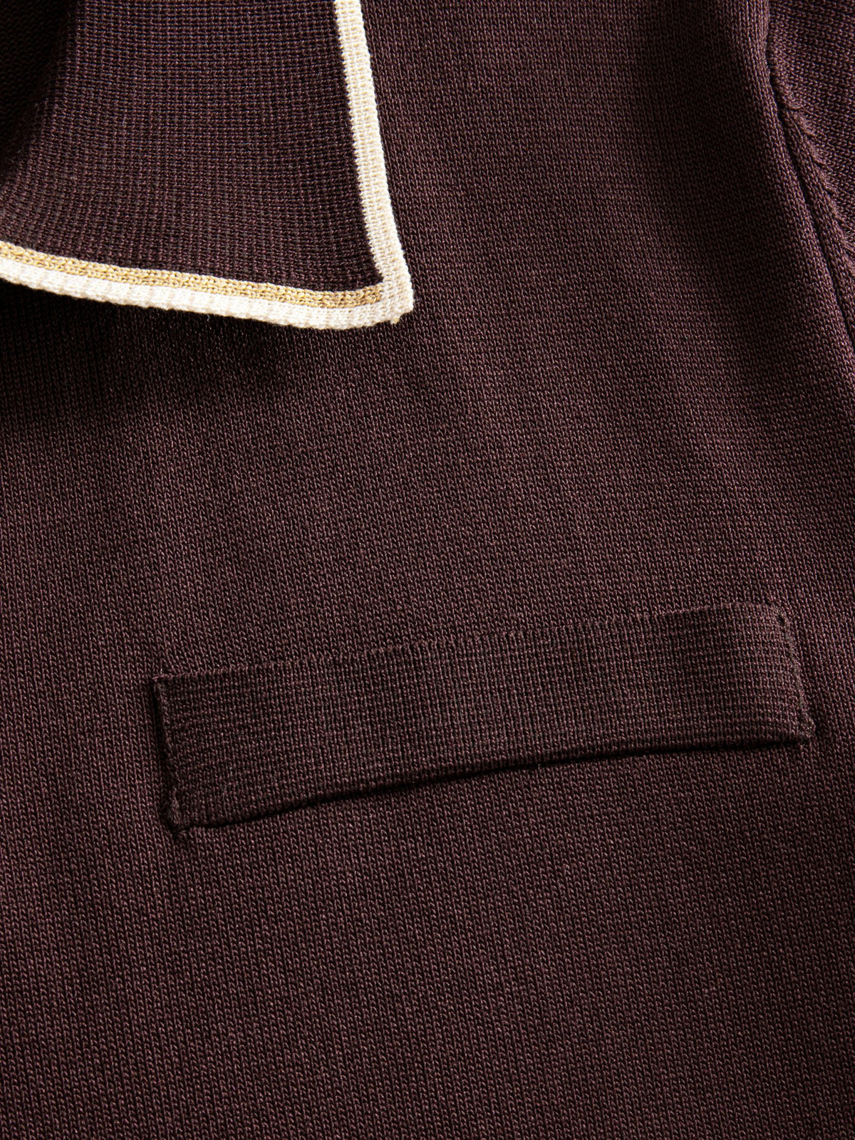 Welt chest pocket detail on OROMEN Casa Mocha Knit Polo