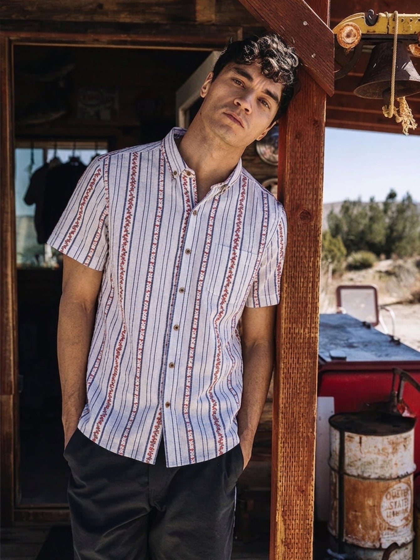 Embroidered floral striped shirt - in model