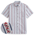 100% cotton fabric detail of embroidered floral striped shirt